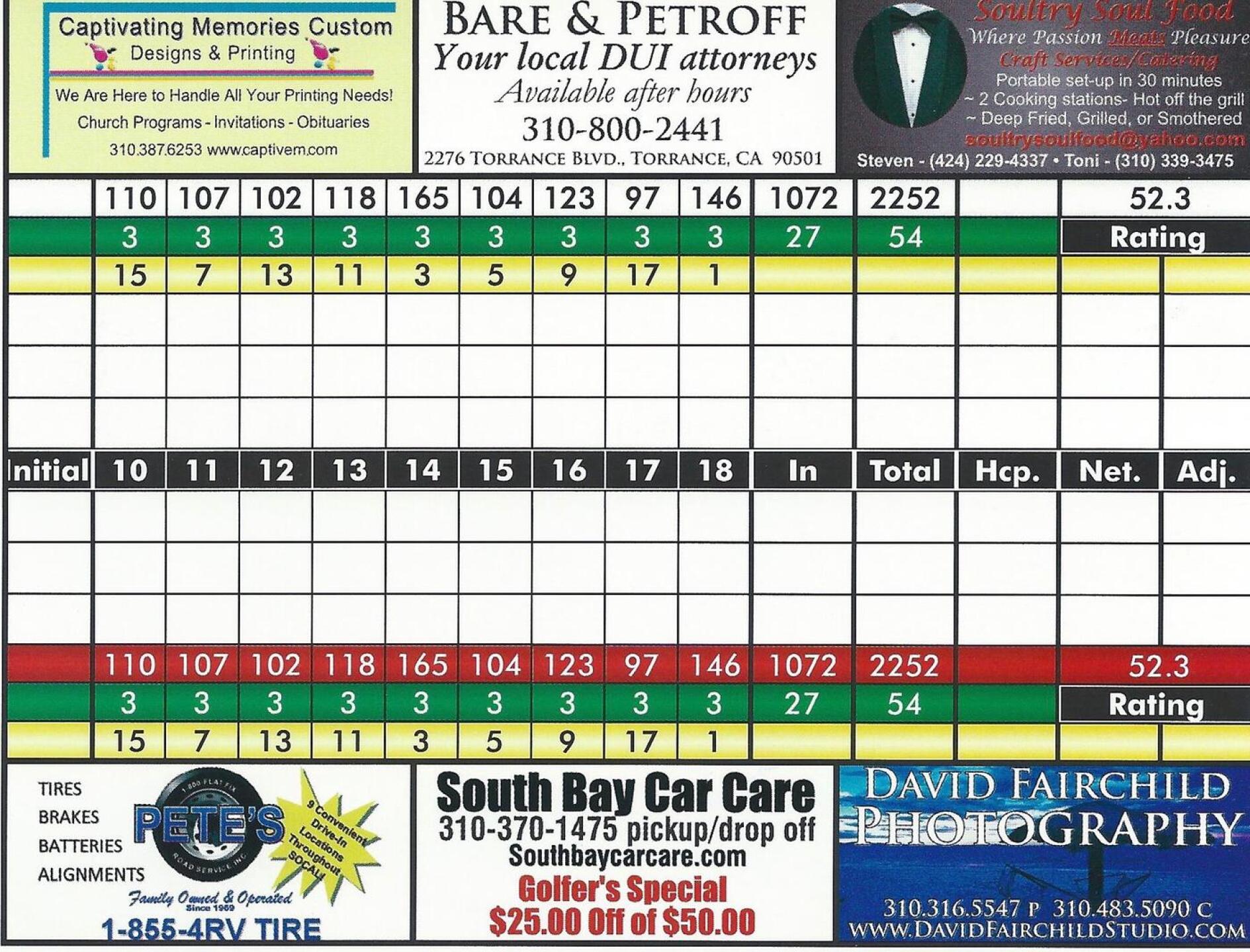 Alondra GC Par 3 Scorecard (Photo submitted by morourke00 on 03/20/2016)