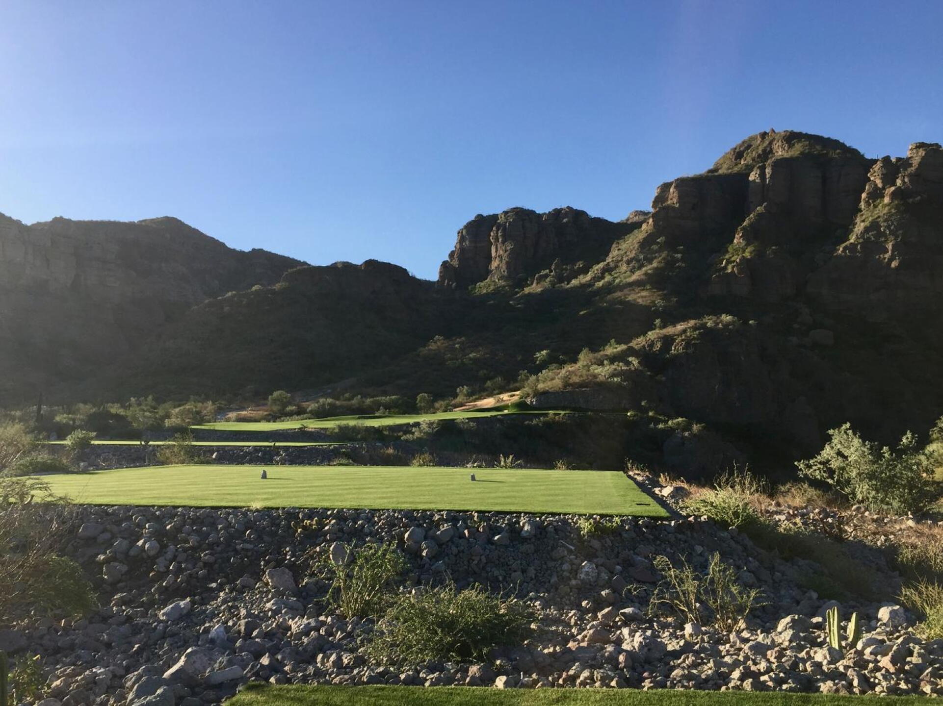 The par-3 3rd at Danzante Bay plays uphill to a green terraced between cliffs. (Photo submitted by TimGavrichGP on 12/29/2017)