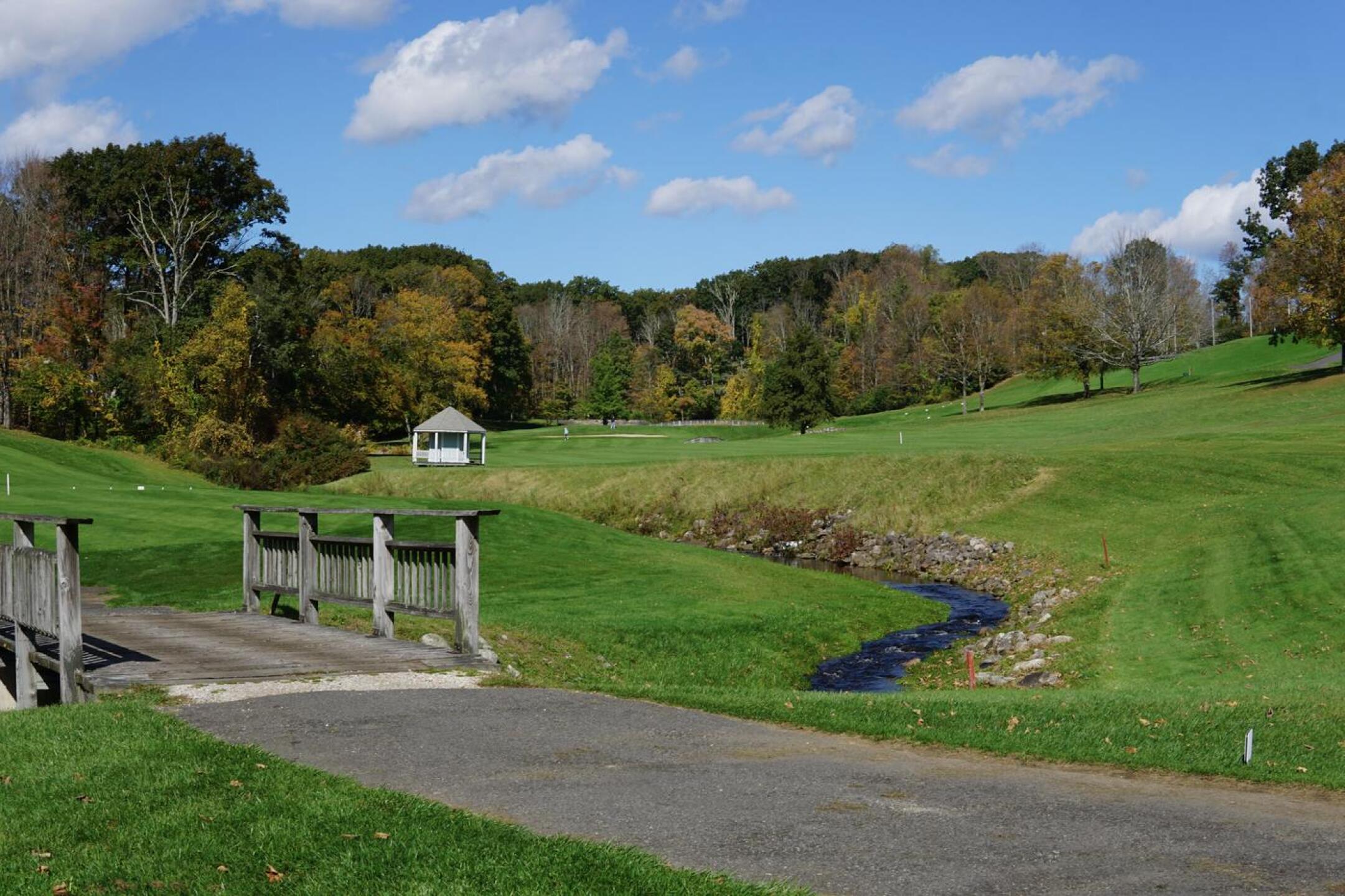 Another view of hole eight (its green in the background), along with part of the course’s seventh fairway to the left of the brook. (Photo submitted by AptlyLinked on 10/10/2023)