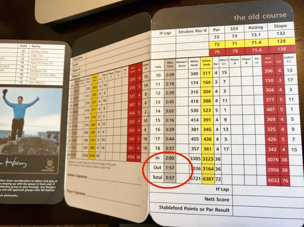 Old Course St. Andrews scorecard