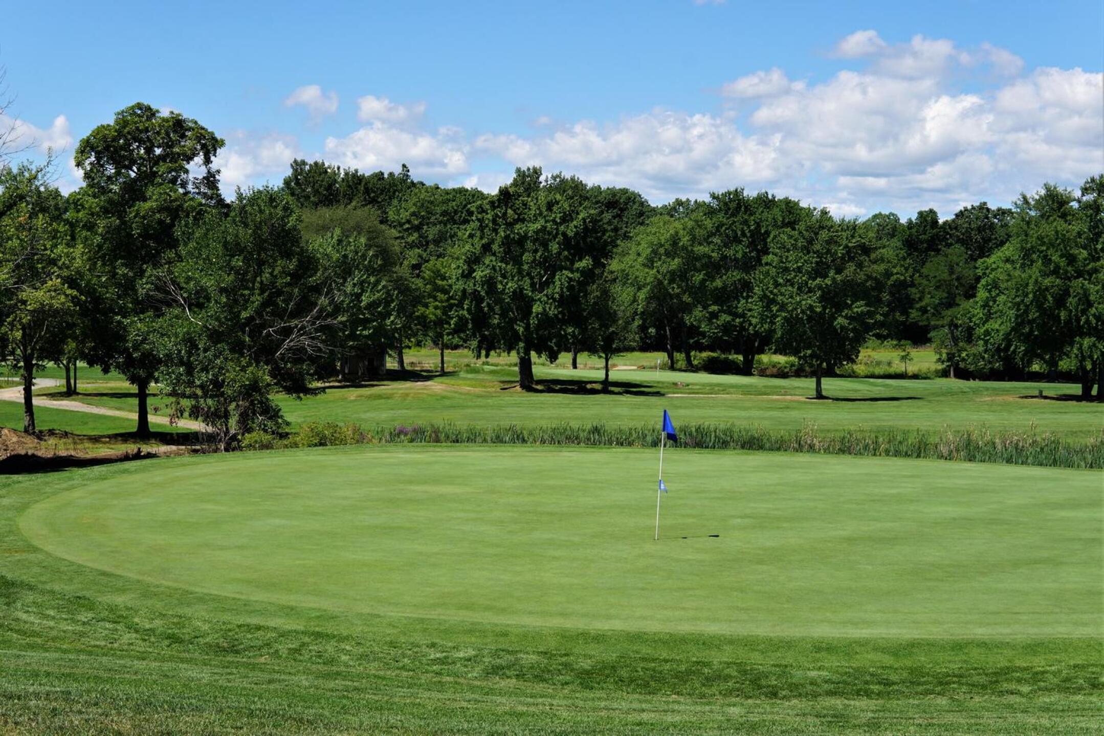 As seen from its left flank, the ninth green (par-3,192). Trouble off the tee comes in the form of a marsh to the right. (Photo submitted by AptlyLinked on 08/05/2022)