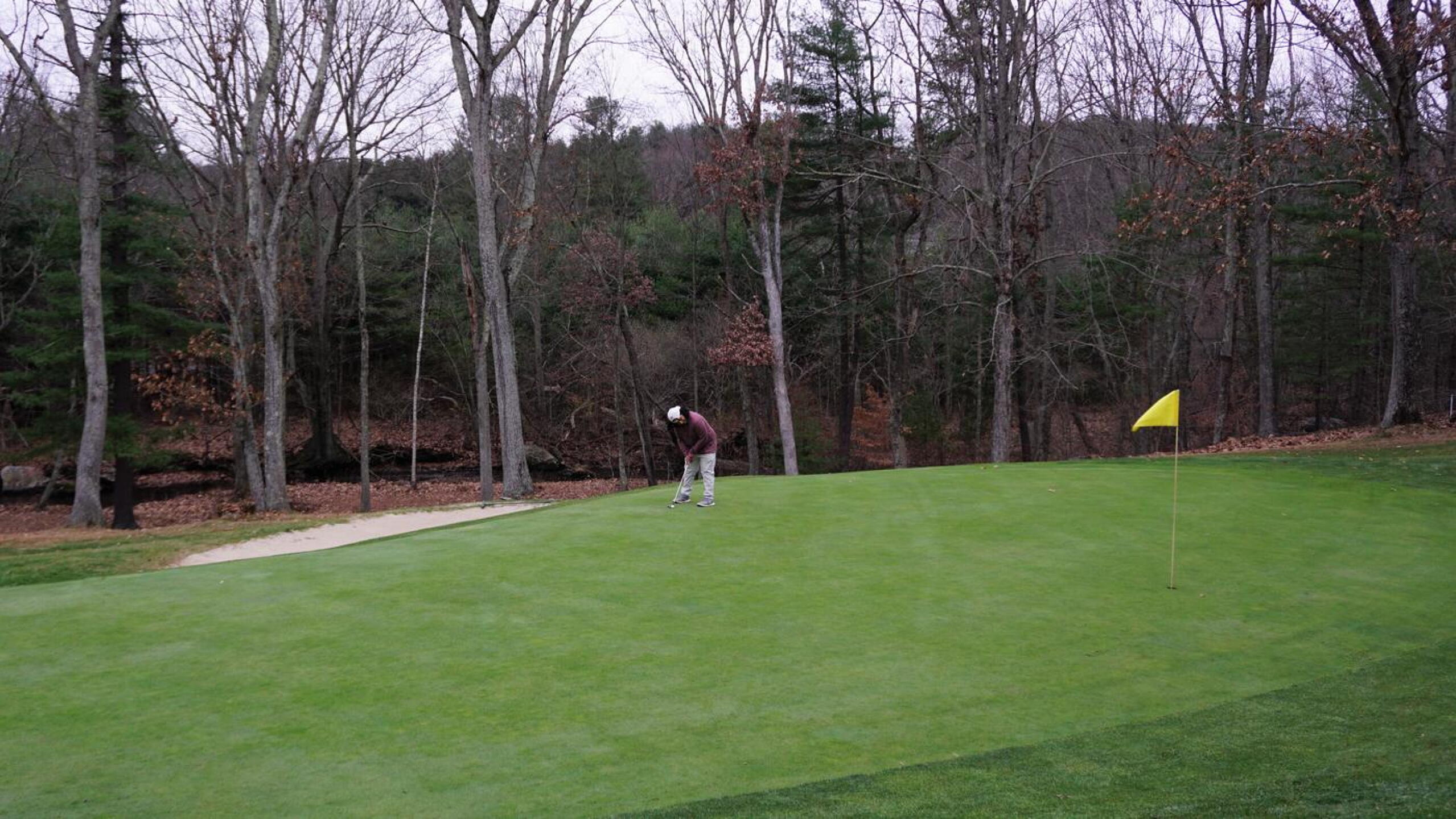 One of the course’s best holes, the par-3 17th features a long carry to this small green. The pictured golfer (my son) made a par. (Photo submitted by AptlyLinked on 11/23/2020)