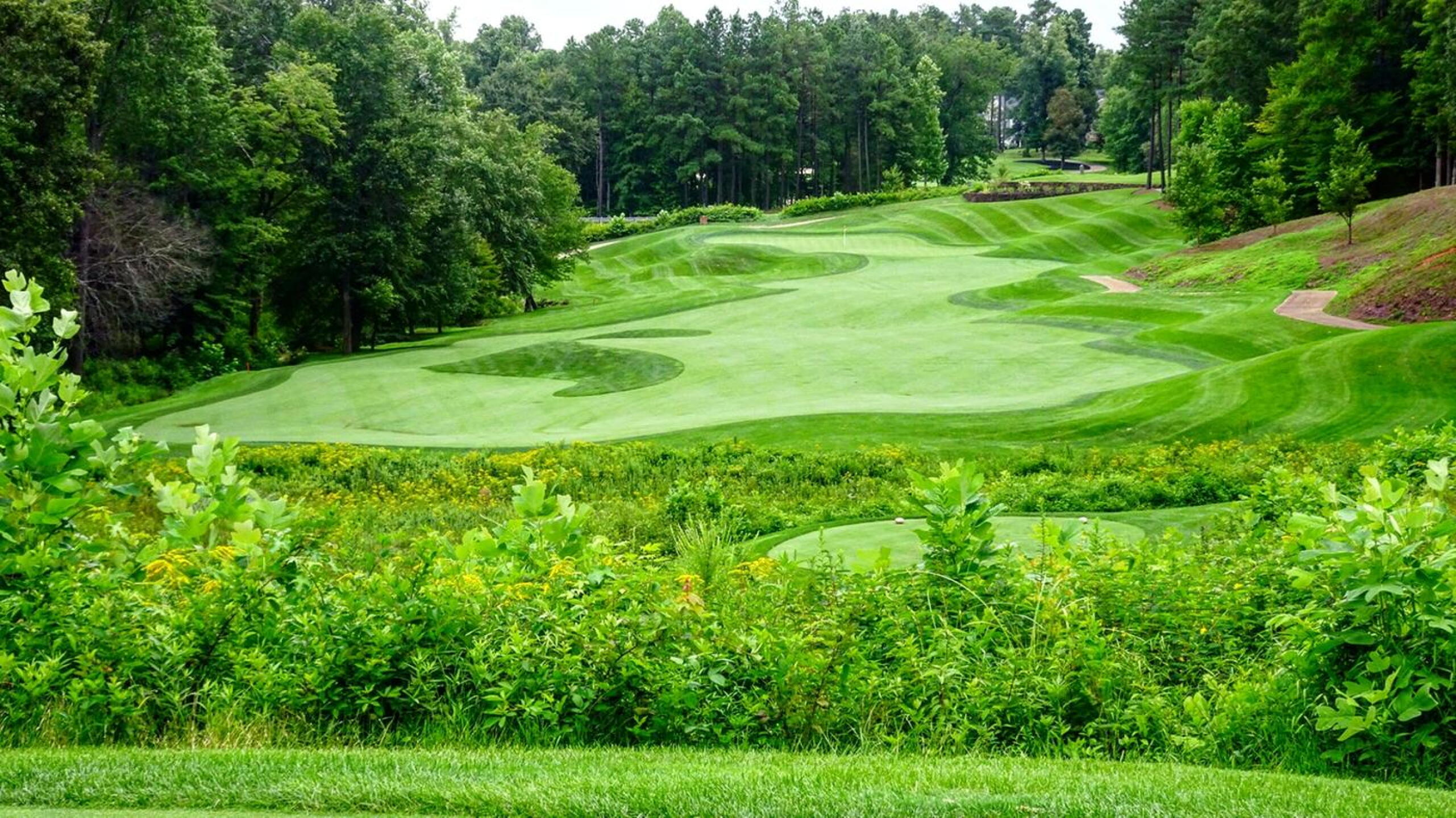 I'm a sucker for split fairways, like this one on the par-4 14th. The 16th and 18th also have rough running through the middle. (Photo submitted by Back9Ben on 08/05/2018)