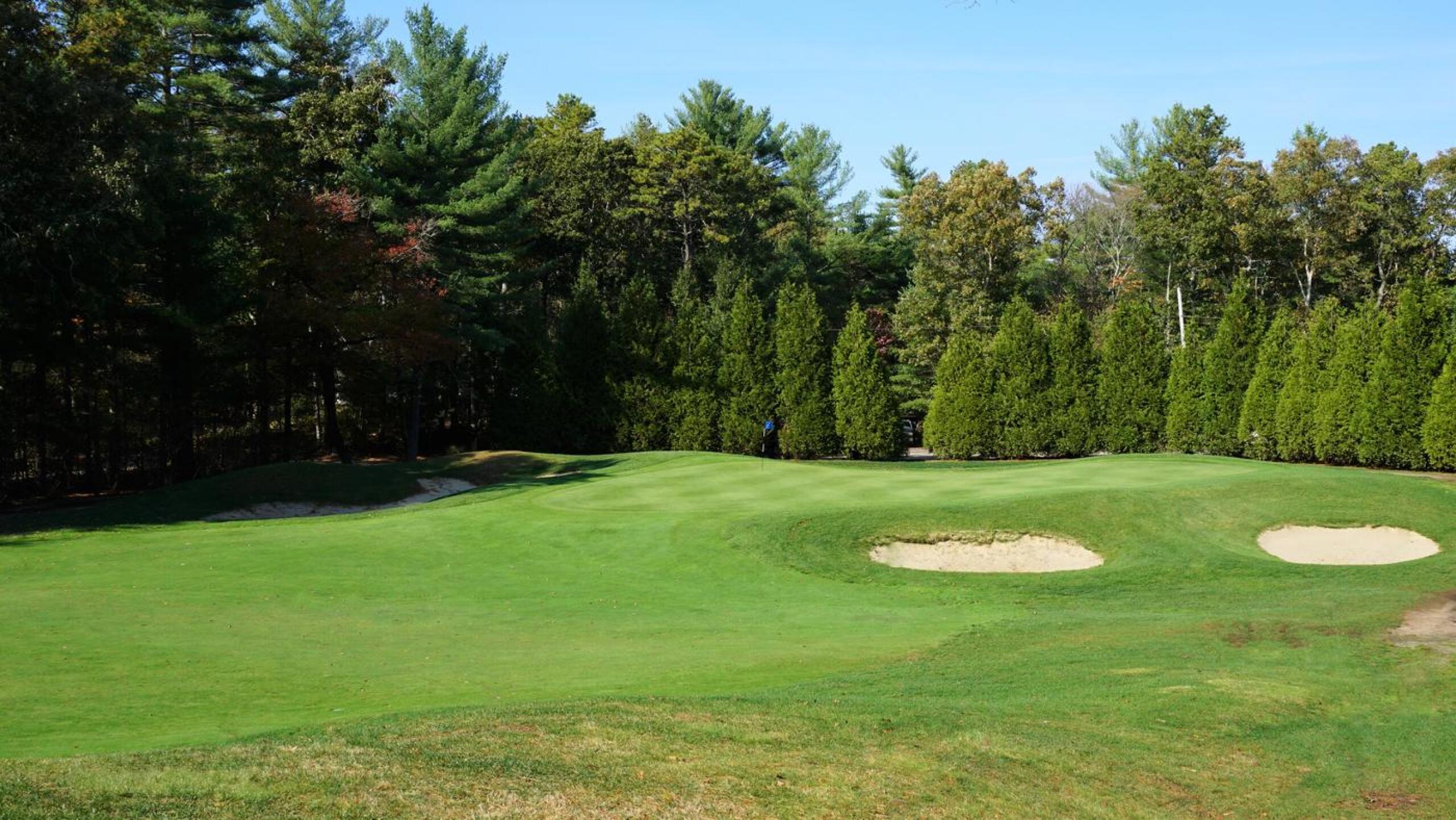 Nine, something of a breather after preceding holes, closes things out admirably on this sloped, ably defended green. (Photo submitted by AptlyLinked on 10/19/2020)