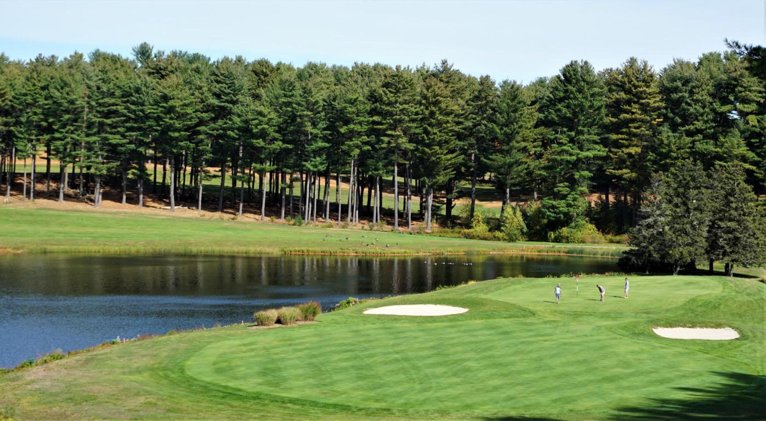 A threesome plays the par-three 10th hole. (Photo submitted by AptlyLinked on 10/20/2020)