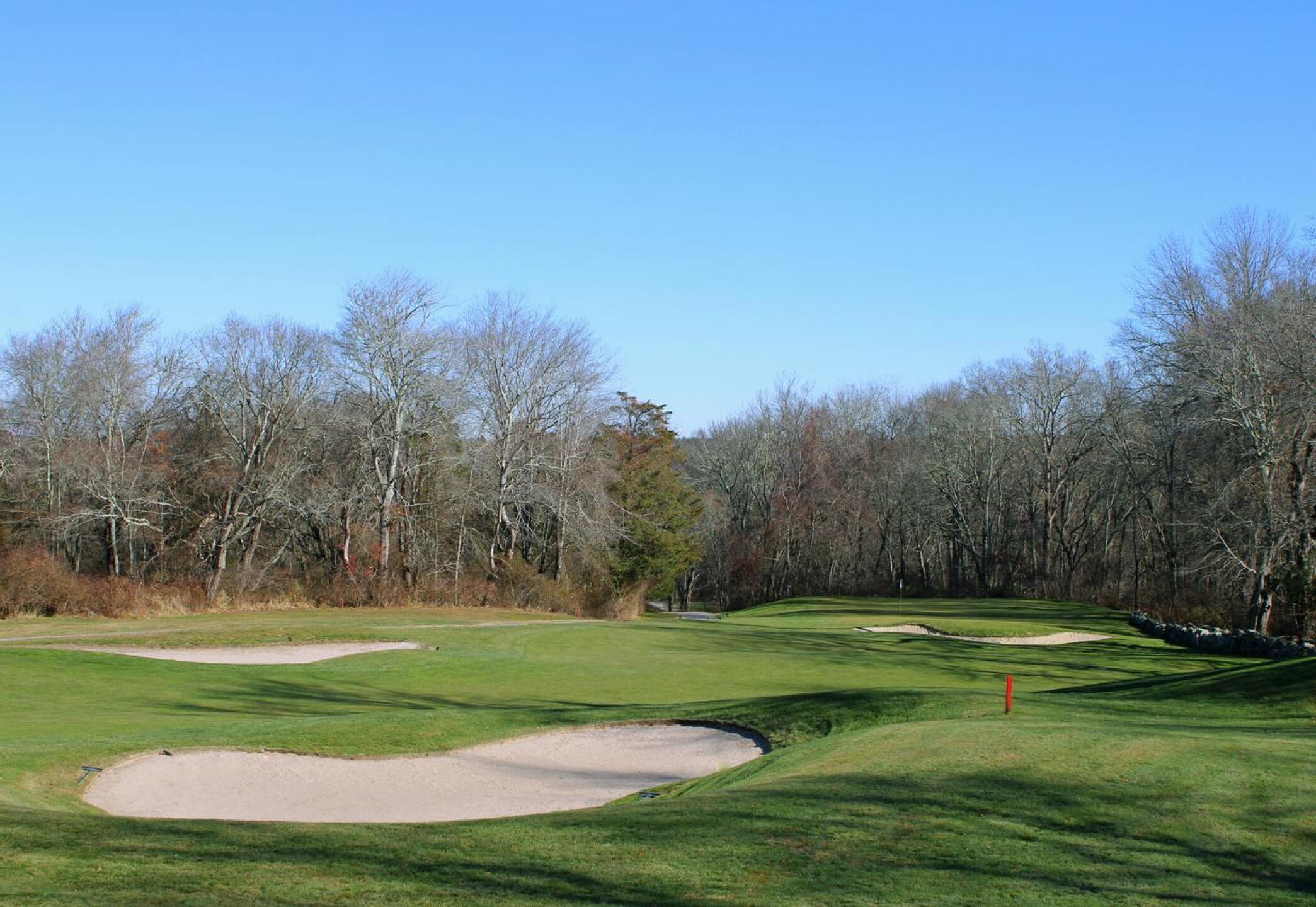Hole seventeen, par-4, 315: One of the few holes at Fenner Hill that plays to a relatively narrow and tight landing zone. The approach is also tough. (Photo submitted by AptlyLinked on 11/23/2024)