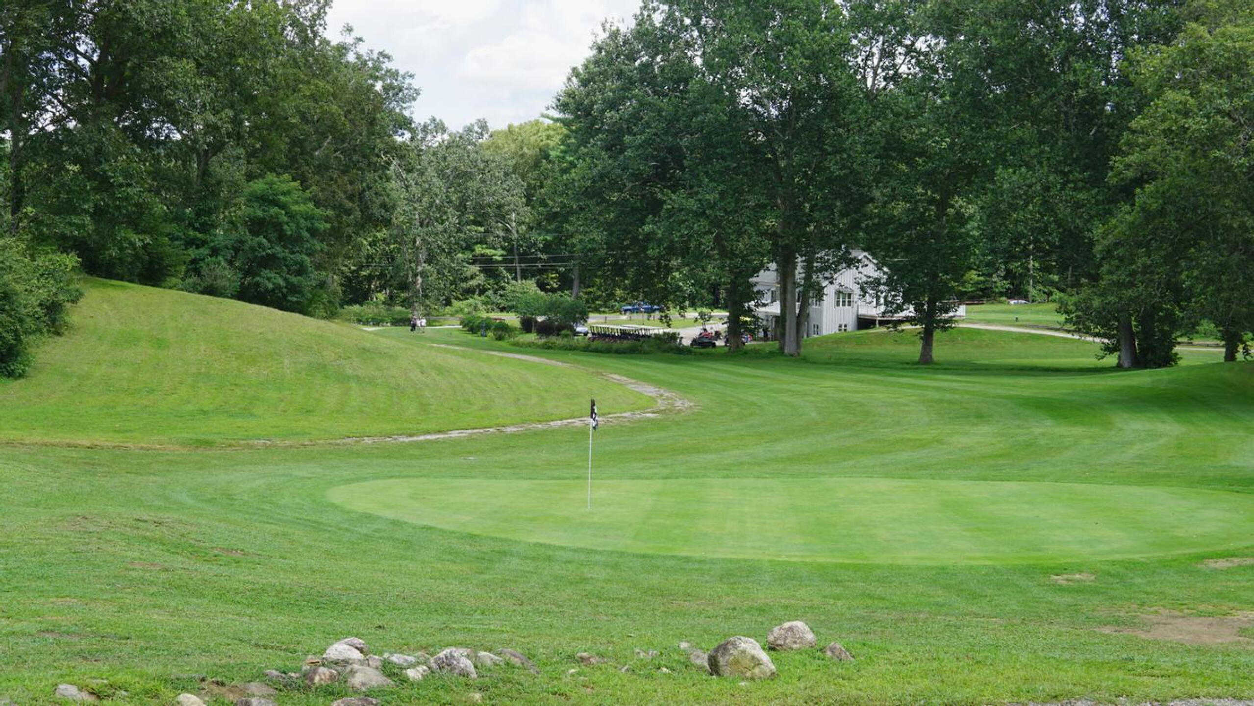 On hole one, the pitched (front-to-back) green is a much tougher target than it looks from this angle. (Photo submitted by AptlyLinked on 09/08/2024)