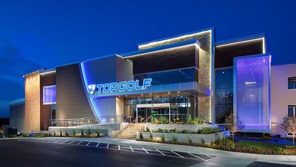 TopGolf OverlandPark - Exterior by night