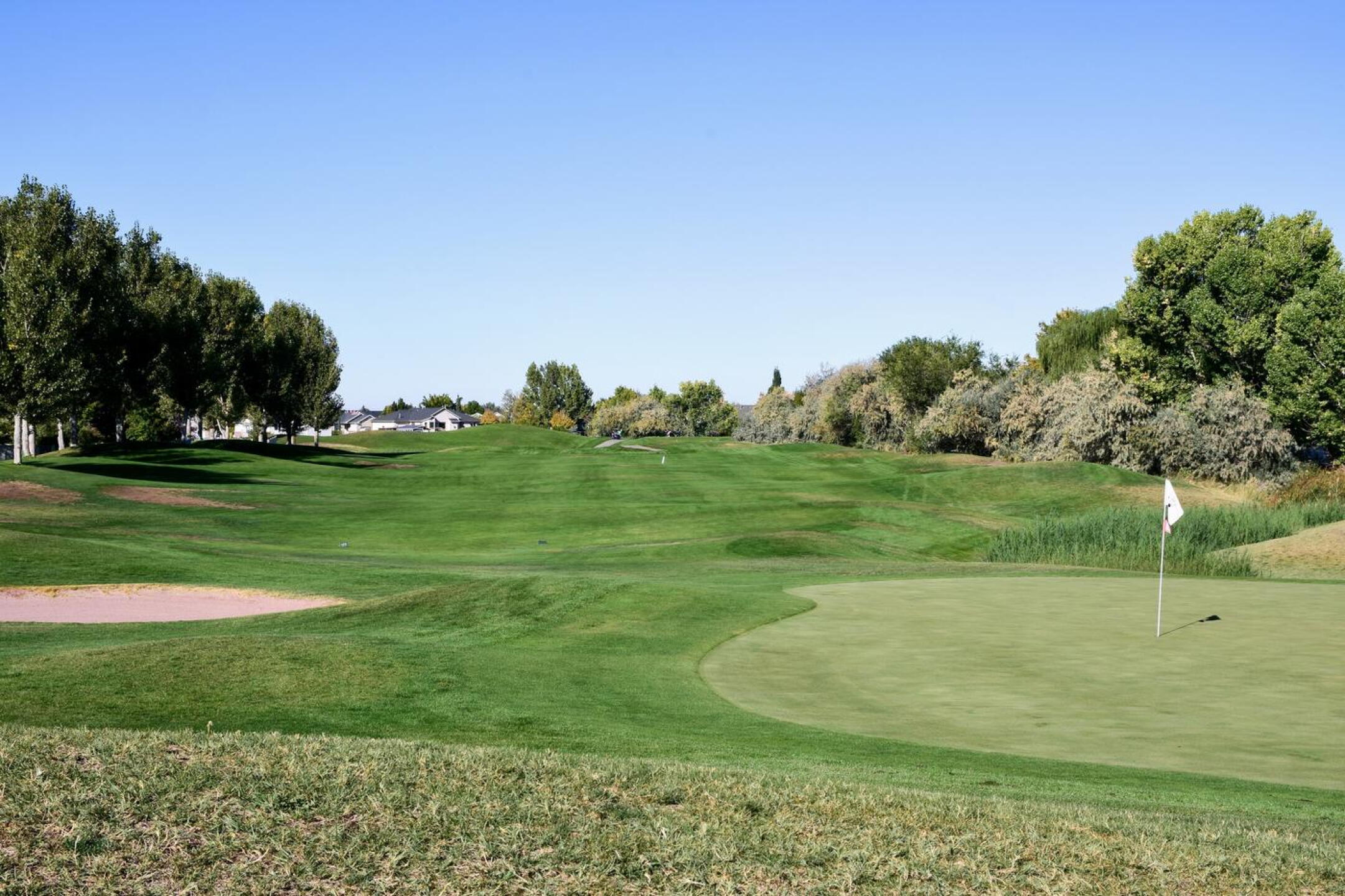 The green at hole fourteen slopes from back to front. The real challenge, however, will unlikely be the putting, because two solid and accurate strikes are necessary for a GIR. (Photo submitted by AptlyLinked on 10/07/2025)