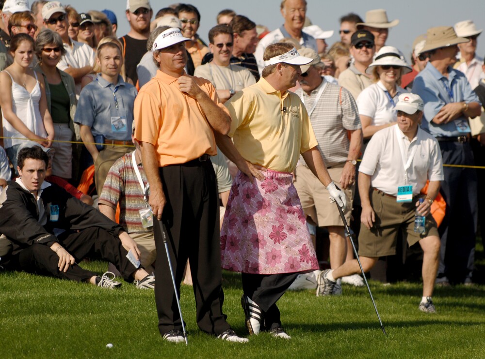 PGA TOUR - 2005 Merrill Lynch Skins Game - Fred Funk wearing a skirt