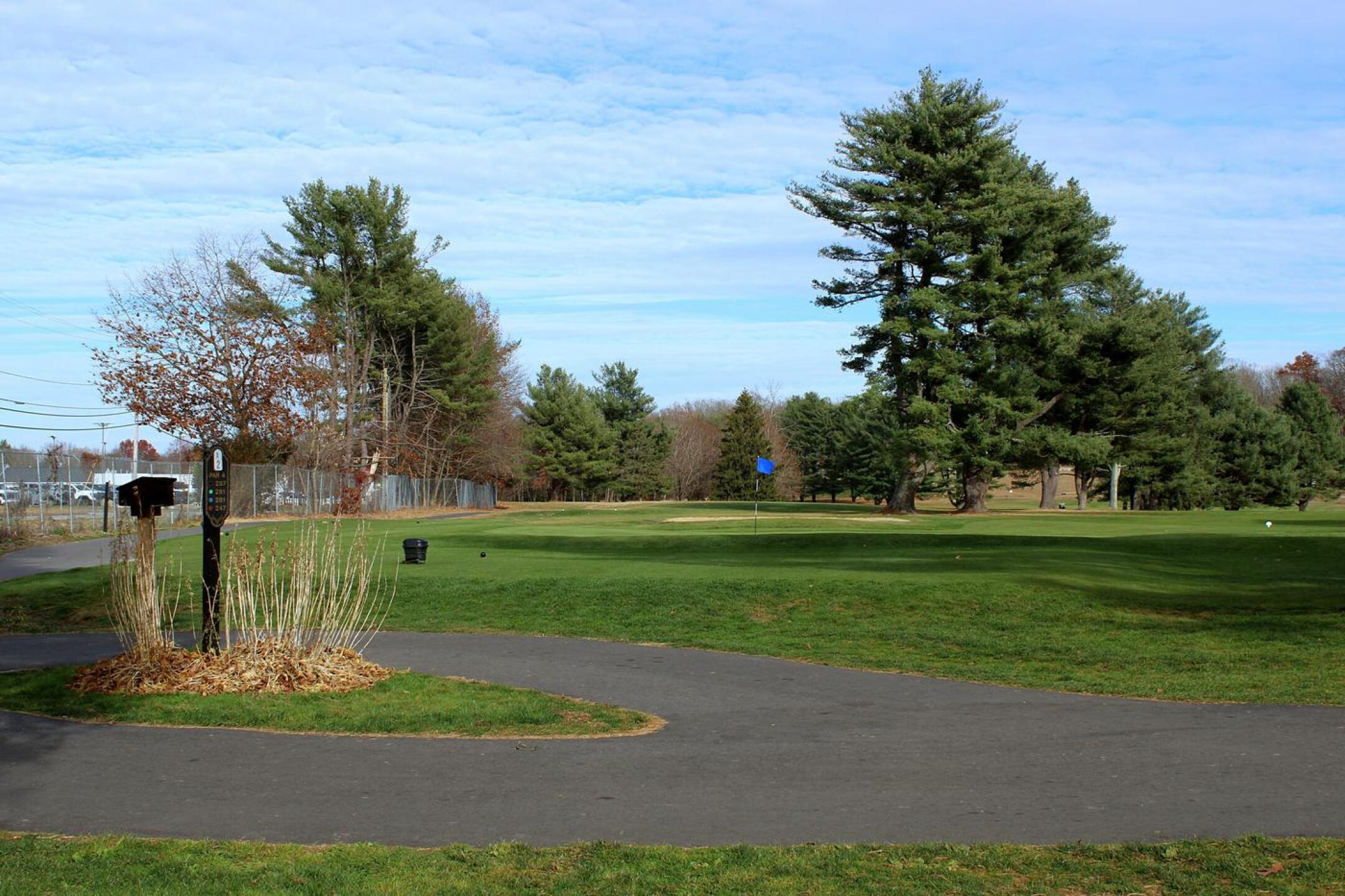 A view of the second tee (foreground) along with the fourth tee and first green in the background. (Photo submitted by AptlyLinked on 11/13/2024)
