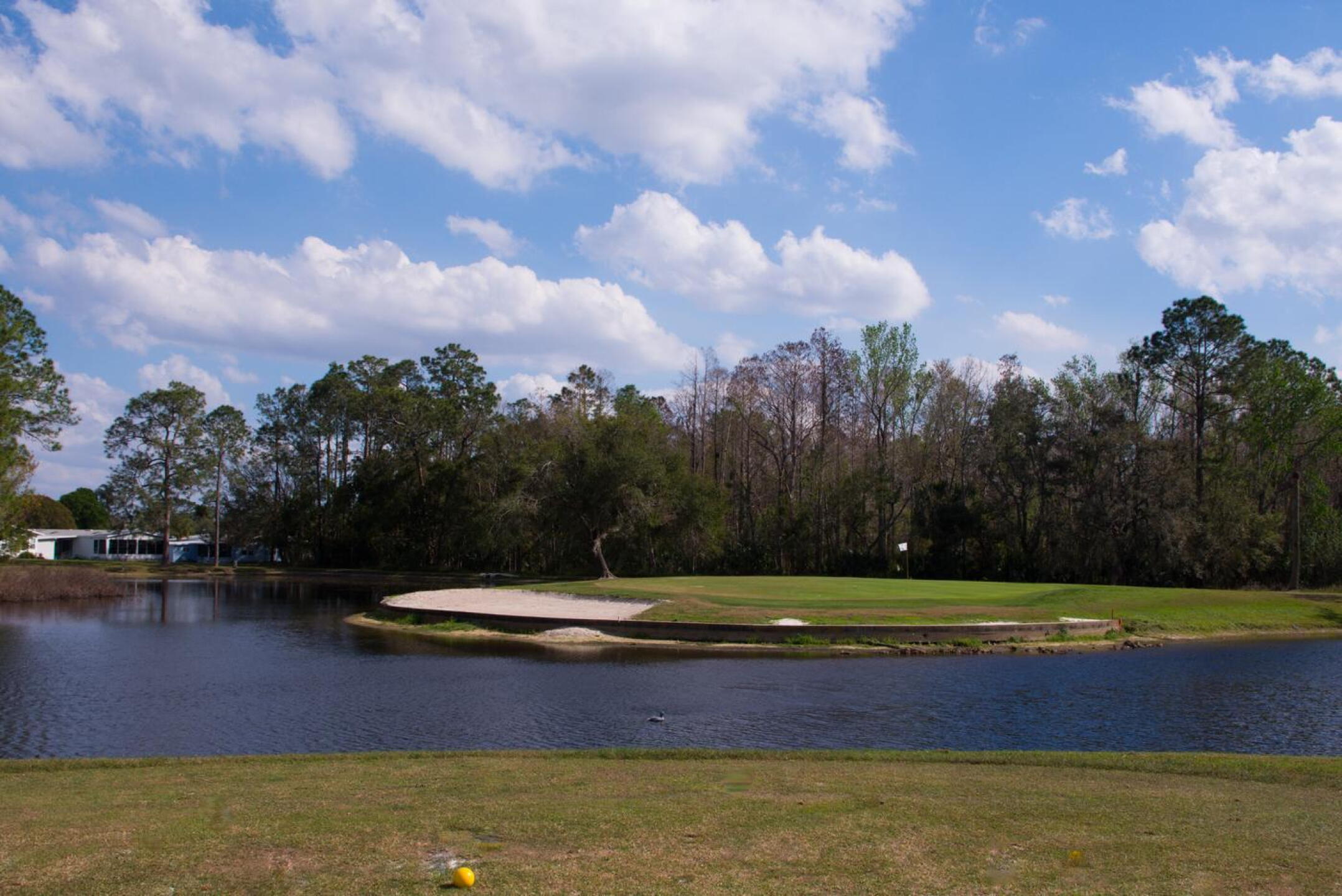 This large pond encircles what is virtually an island green at the par-3, 125 yard thirteenth. (Photo submitted by AptlyLinked on 02/18/2025)