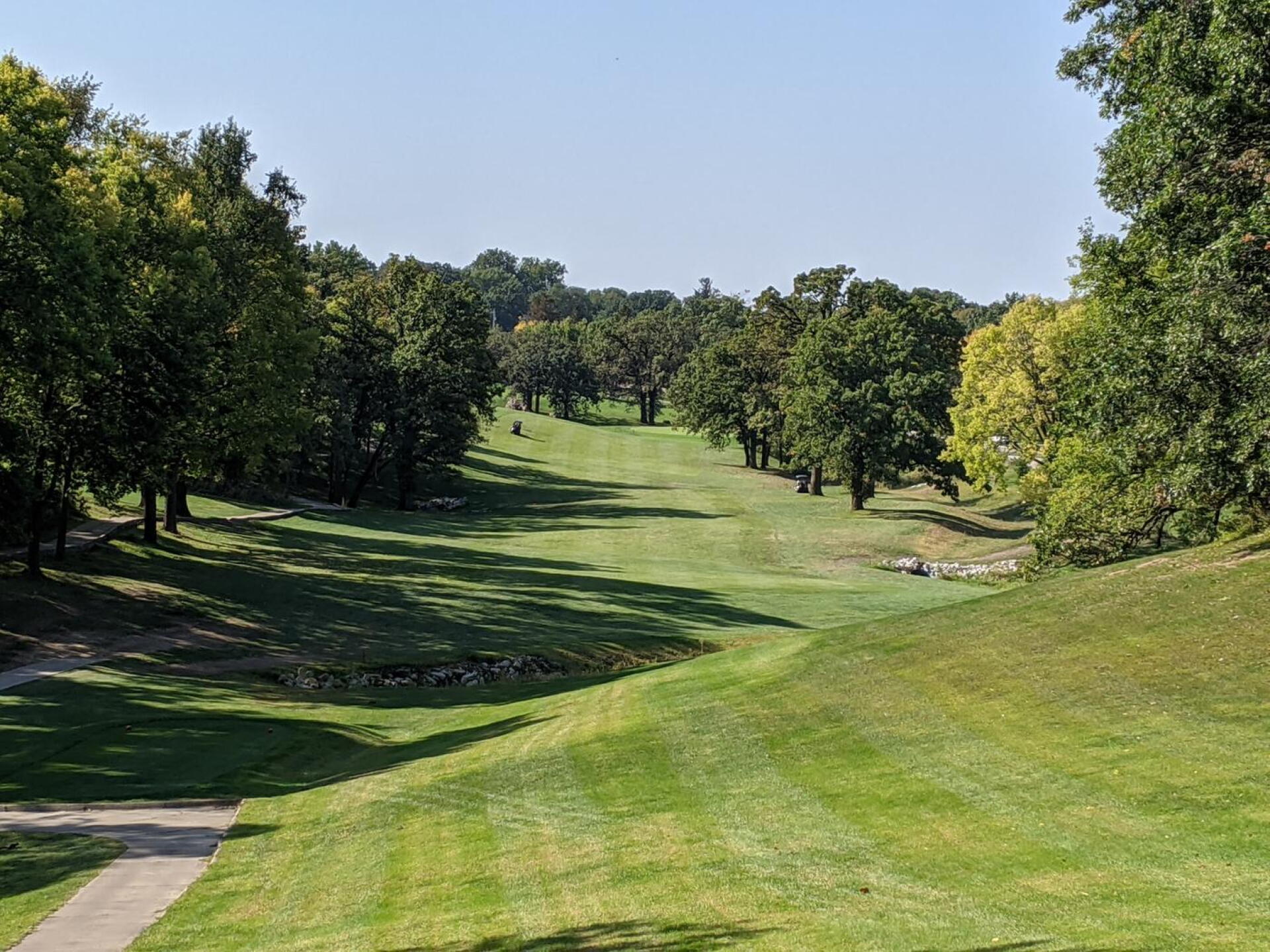 Hole 3 - the first par 5 is intimidating running down hill through a chute of trees. (Photo submitted by GolferJake78 on 09/26/2020)