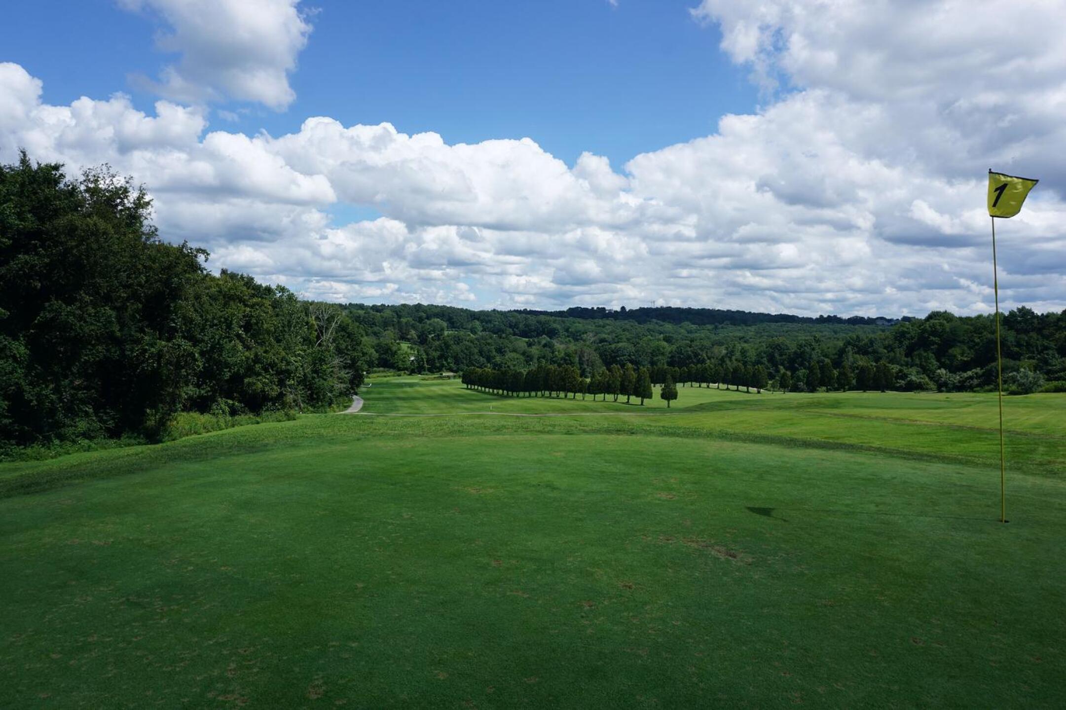 The first, an uphill par five, concludes on this green, which is set on a plateau. (Photo submitted by AptlyLinked on 08/21/2021)