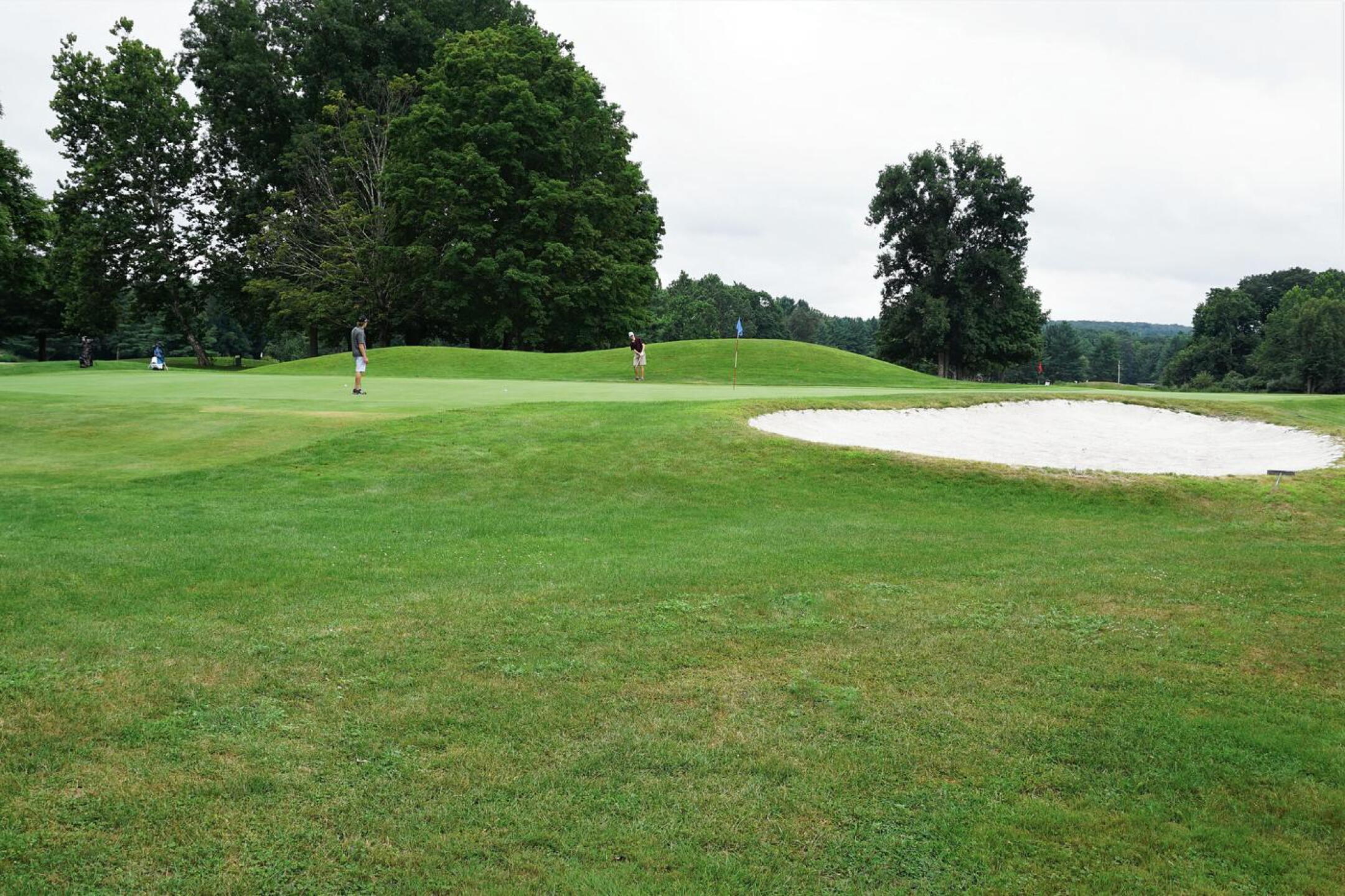 Sixth green, seen from rough: My playing partners at the green. Marc watches on the left, Jimmy chips, right. (Photo submitted by AptlyLinked on 08/19/2021)