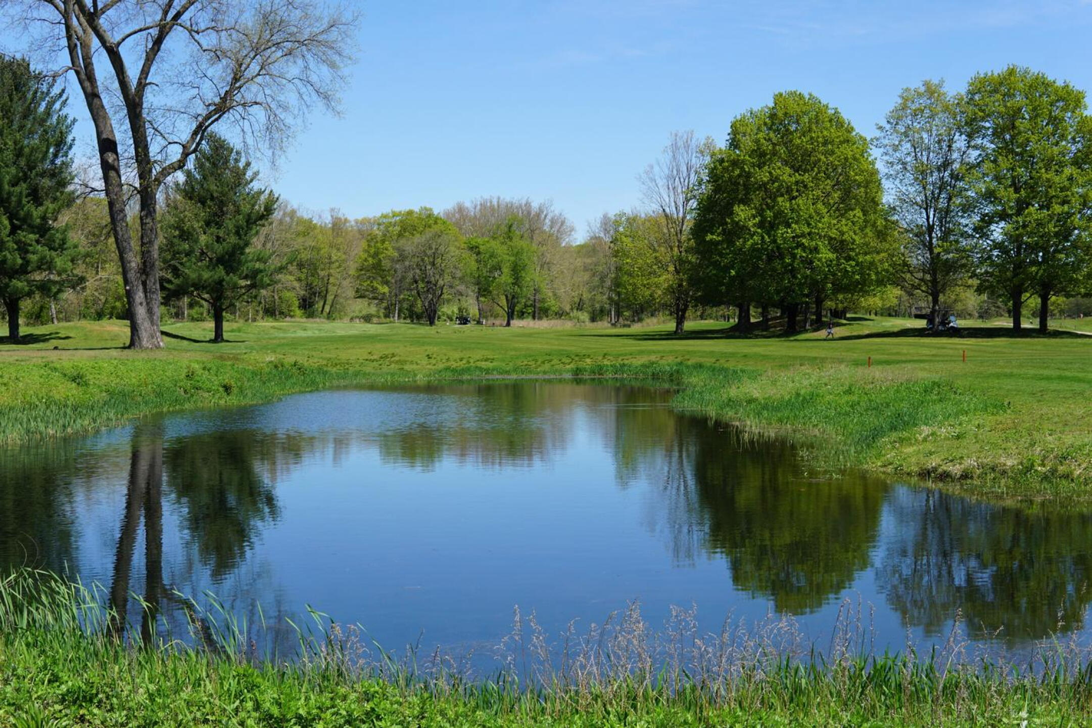 The course features six water hazards: five ponds and the river. Some, like this pond, verge on more than one hole. (Photo submitted by AptlyLinked on 05/09/2023)