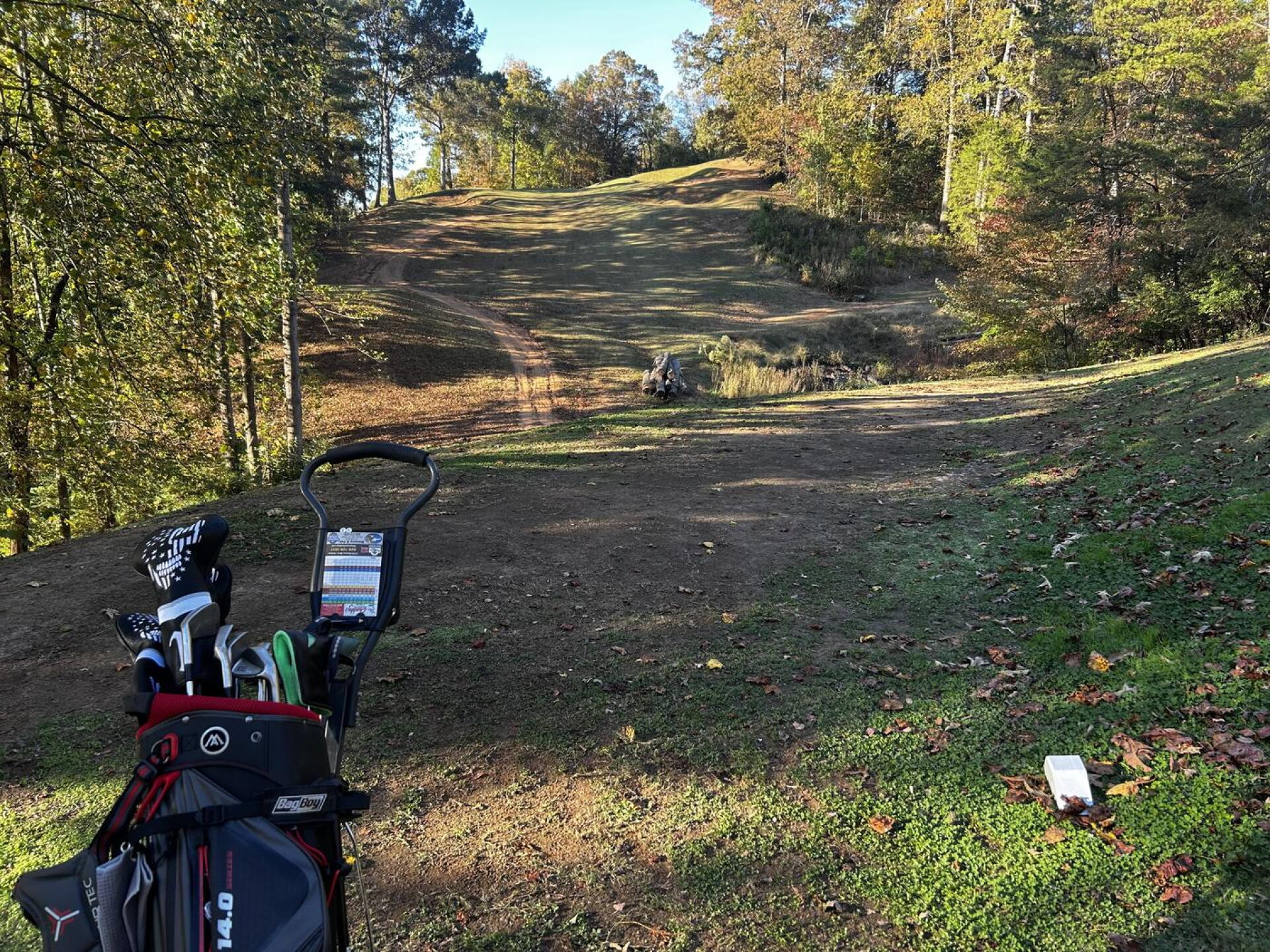 Par 3 16th. 160 to the center, ~ 15 yards above the tee. (Photo submitted by Cannimal72 on 10/27/2023)