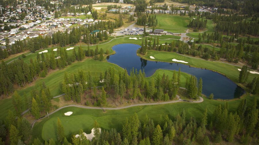 Bootleg Gap Golf - aerial view of the 7th green