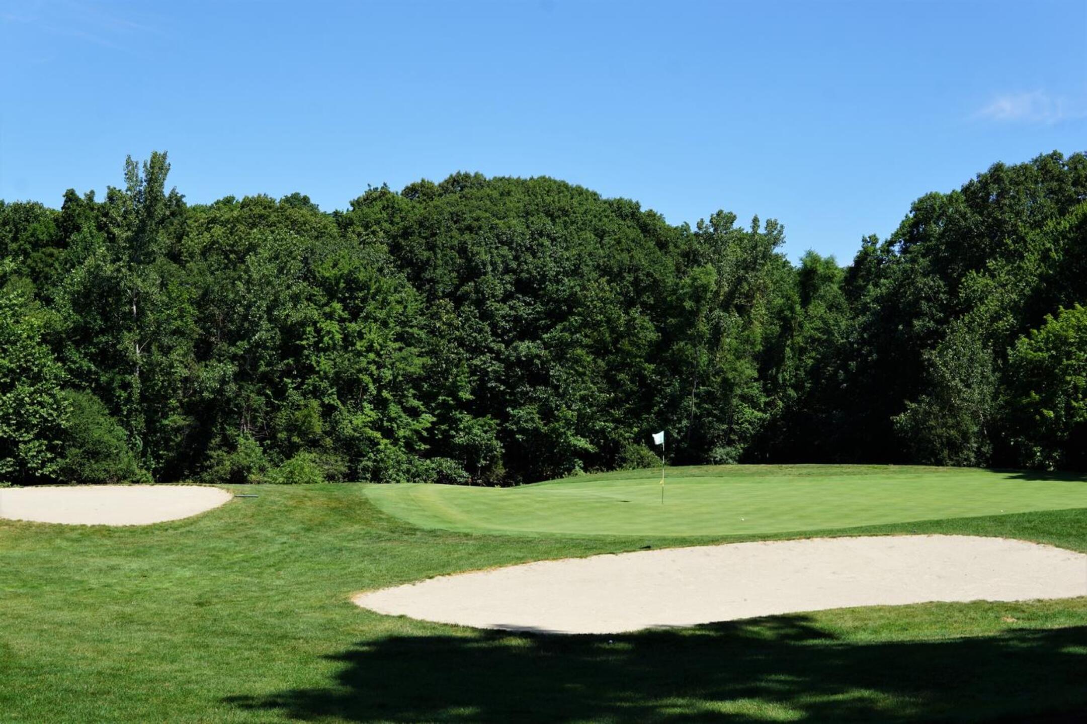 3rd, par-4, 374 (blues): The fairway plays a bit uphill to this well guarded green. Water, hidden from view here, is to the left. (Photo submitted by AptlyLinked on 07/29/2022)