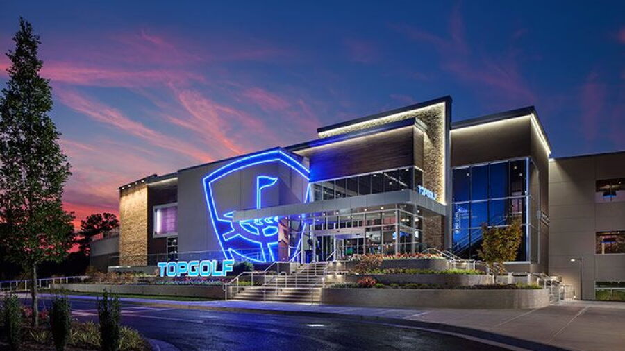 TopGolf Atlanta Midtown - Exterior by night
