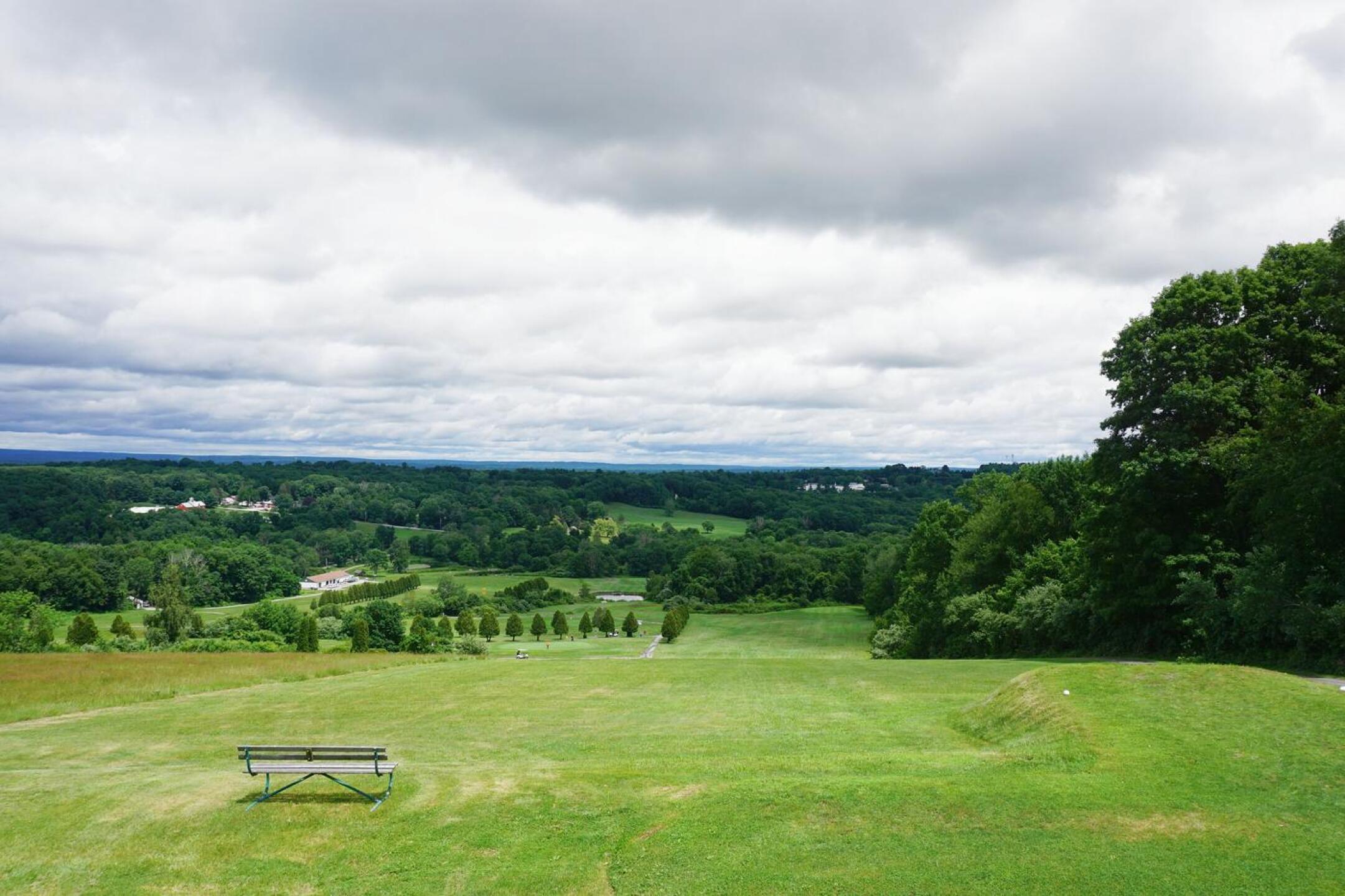 Seven: Par 4, 426. Fairway (to right) is lined by woods and a row of trees on its left side. (Photo submitted by AptlyLinked on 07/07/2021)