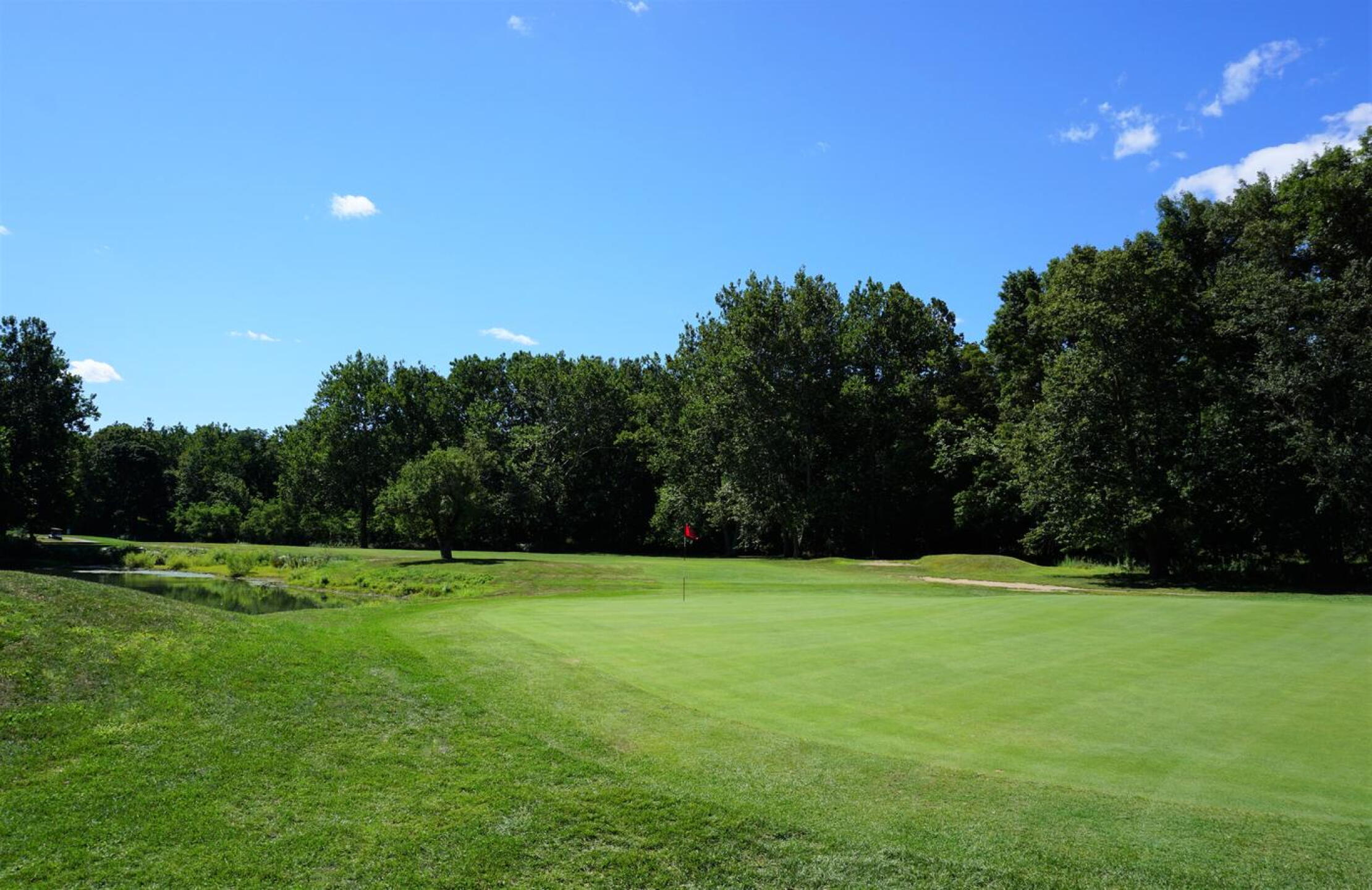 Hole Three: This 360-yard par-4 doglegs to the right around a little tree, and a big pond. (Photo submitted by AptlyLinked on 08/21/2020)