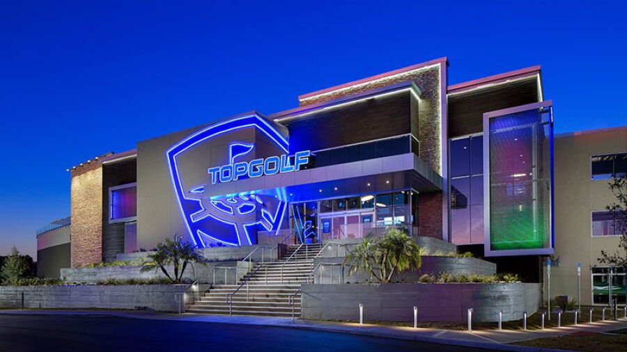 TopGolf Tampa - Exterior by night