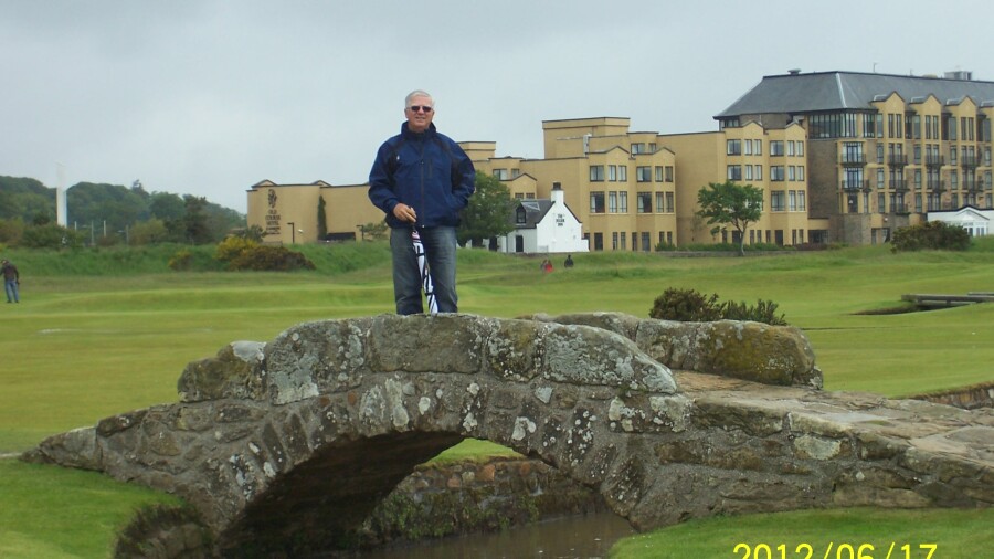 Andre Carrier on the Swilcan Bridge