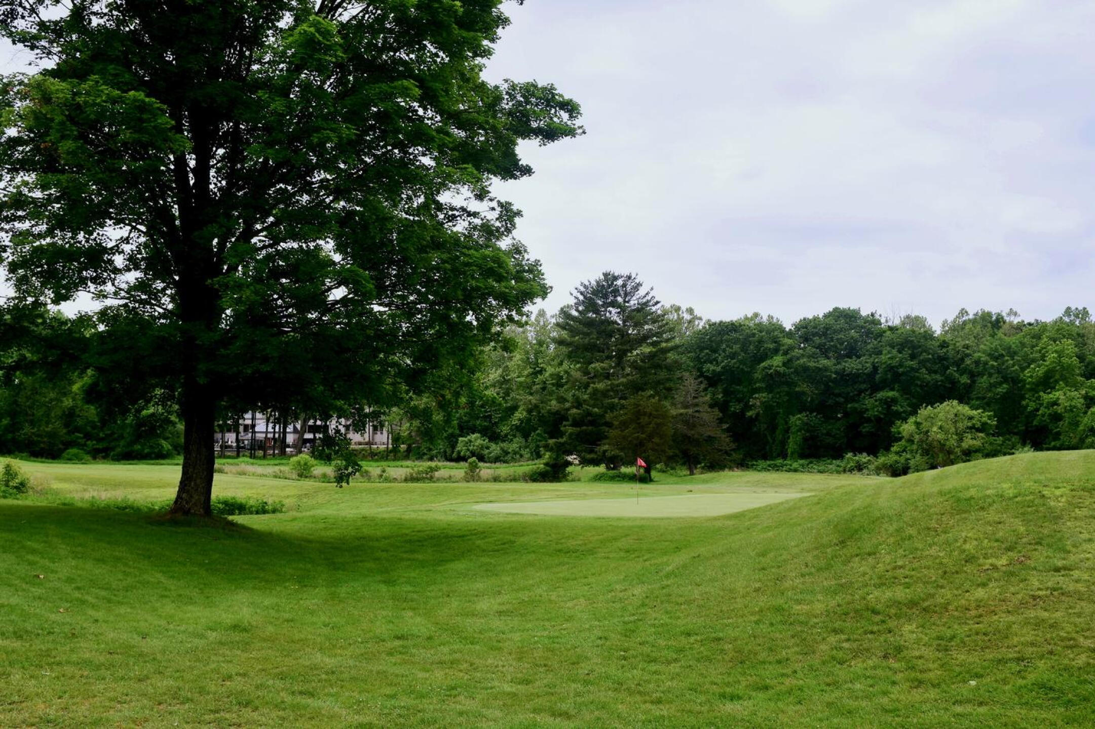 First hole: Pomperaug is a scenic, natural looking course with very little housing or other buildings near it, except (briefly) to the left of the first hole and second tee. (Photo submitted by AptlyLinked on 06/01/2025)