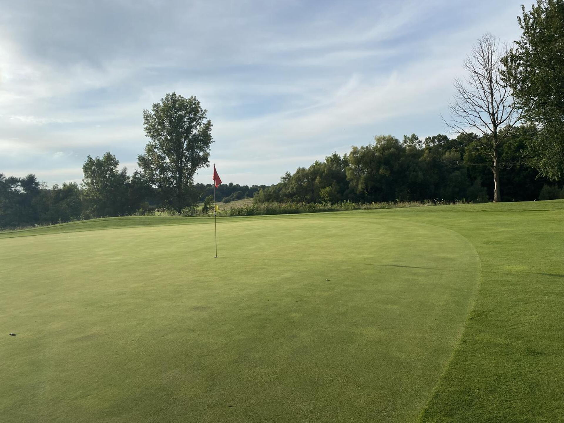 15th green.  Tough par four that plays into the west to east wind and where the fairway slopes from left where some fescue is to right down into a big valley.  Par is a great score here. (Photo submitted by u314161955381 on 01/21/2023)