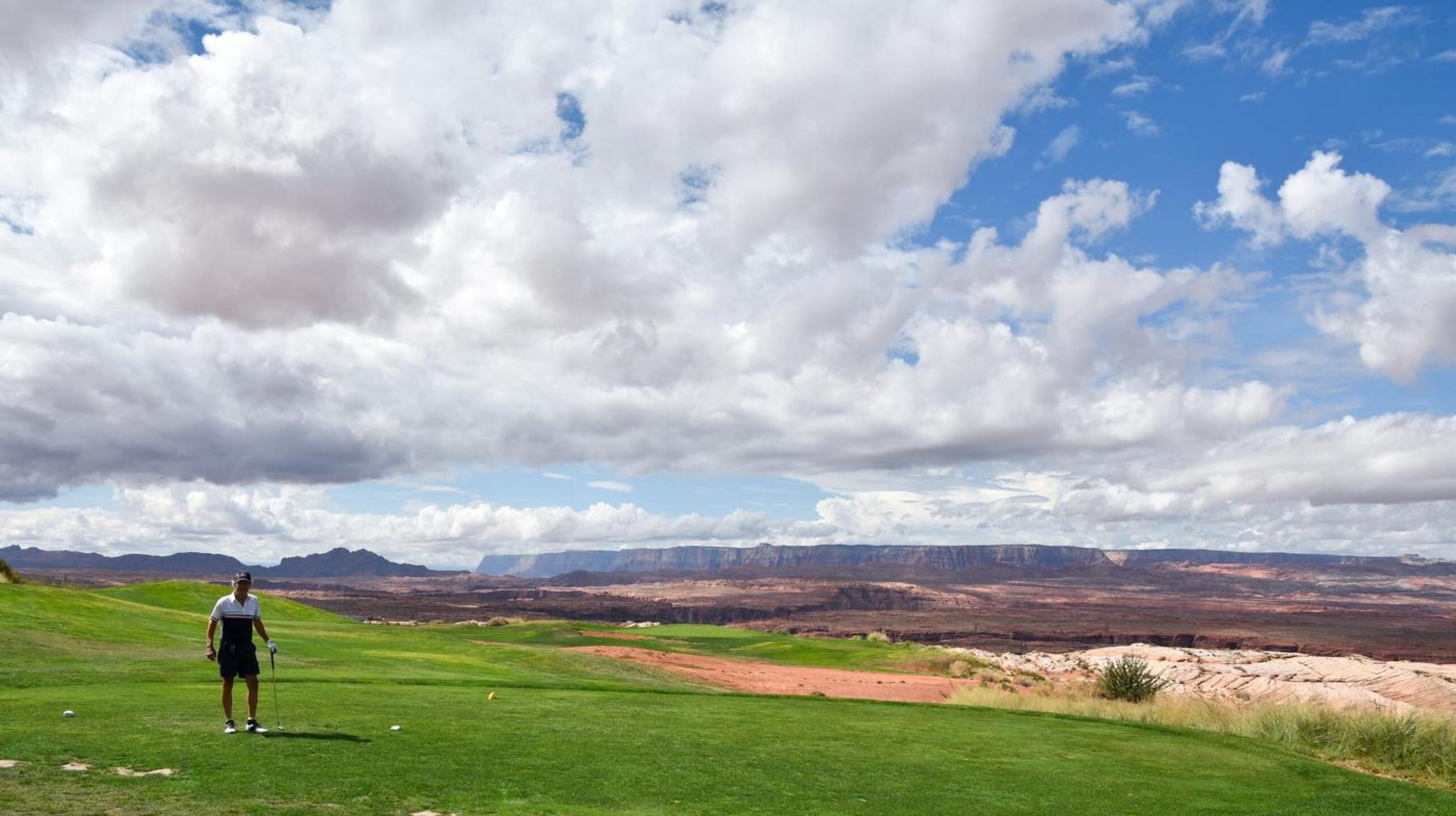 Andy, a very capable golfer and my playing partner, stands at the par-3 fourth just after hitting his tee shot. (Photo submitted by AptlyLinked on 10/05/2025)