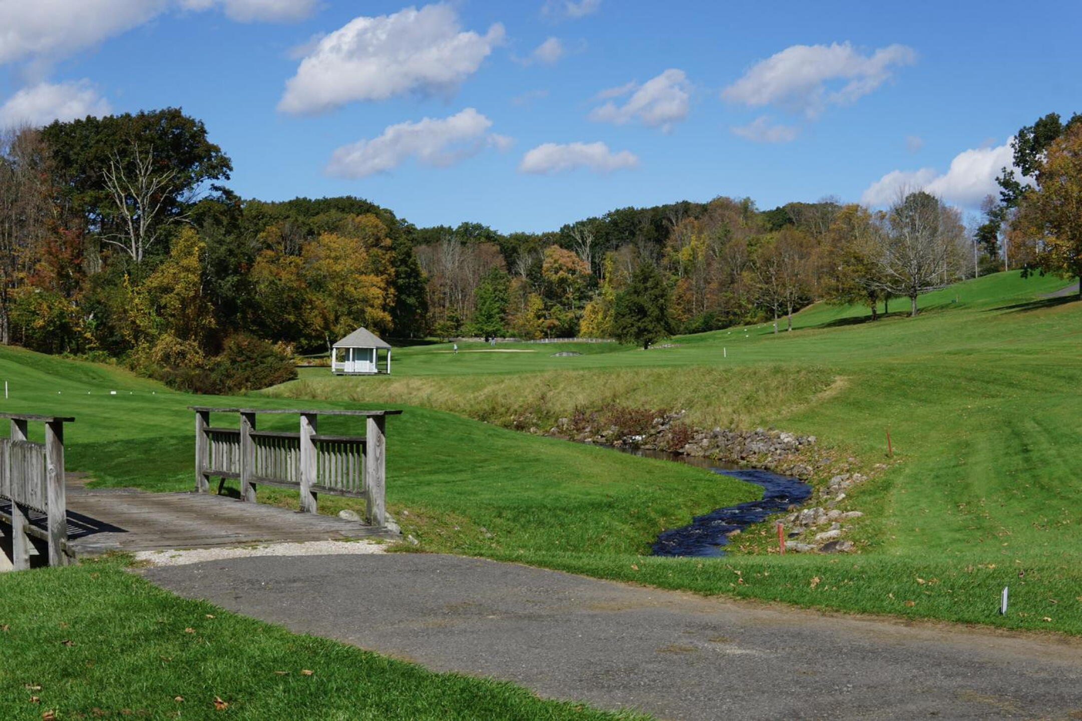 Another view of hole eight (its green in the background), along with part of the course’s seventh fairway to the left of the brook. (Photo submitted by AptlyLinked on 10/10/2023)