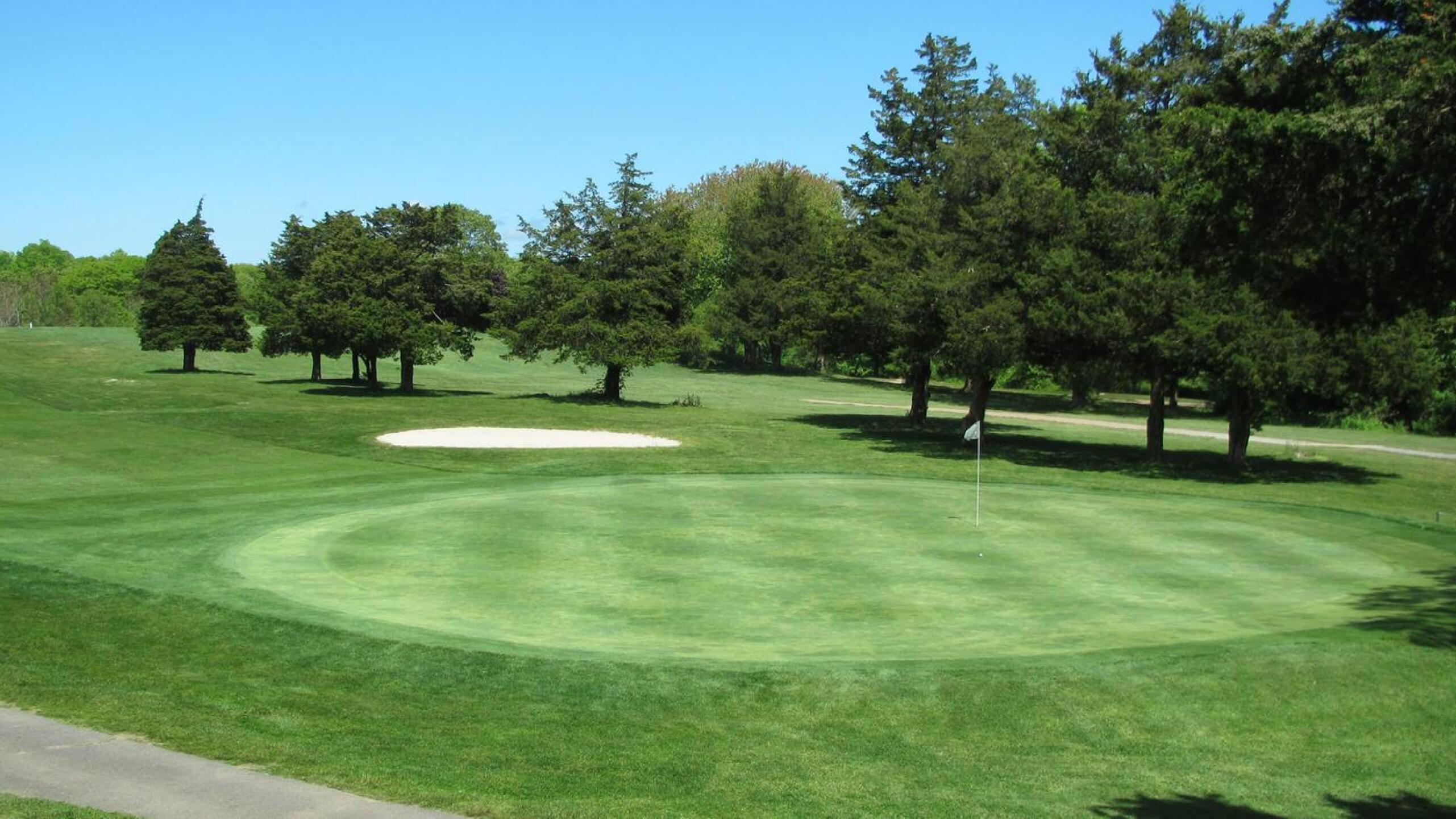 3rd: Enjoyable, longer, open par-4 that still has OB-right and concludes on this green, backed by thick woods. (Photo submitted by AptlyLinked on 05/29/2020)