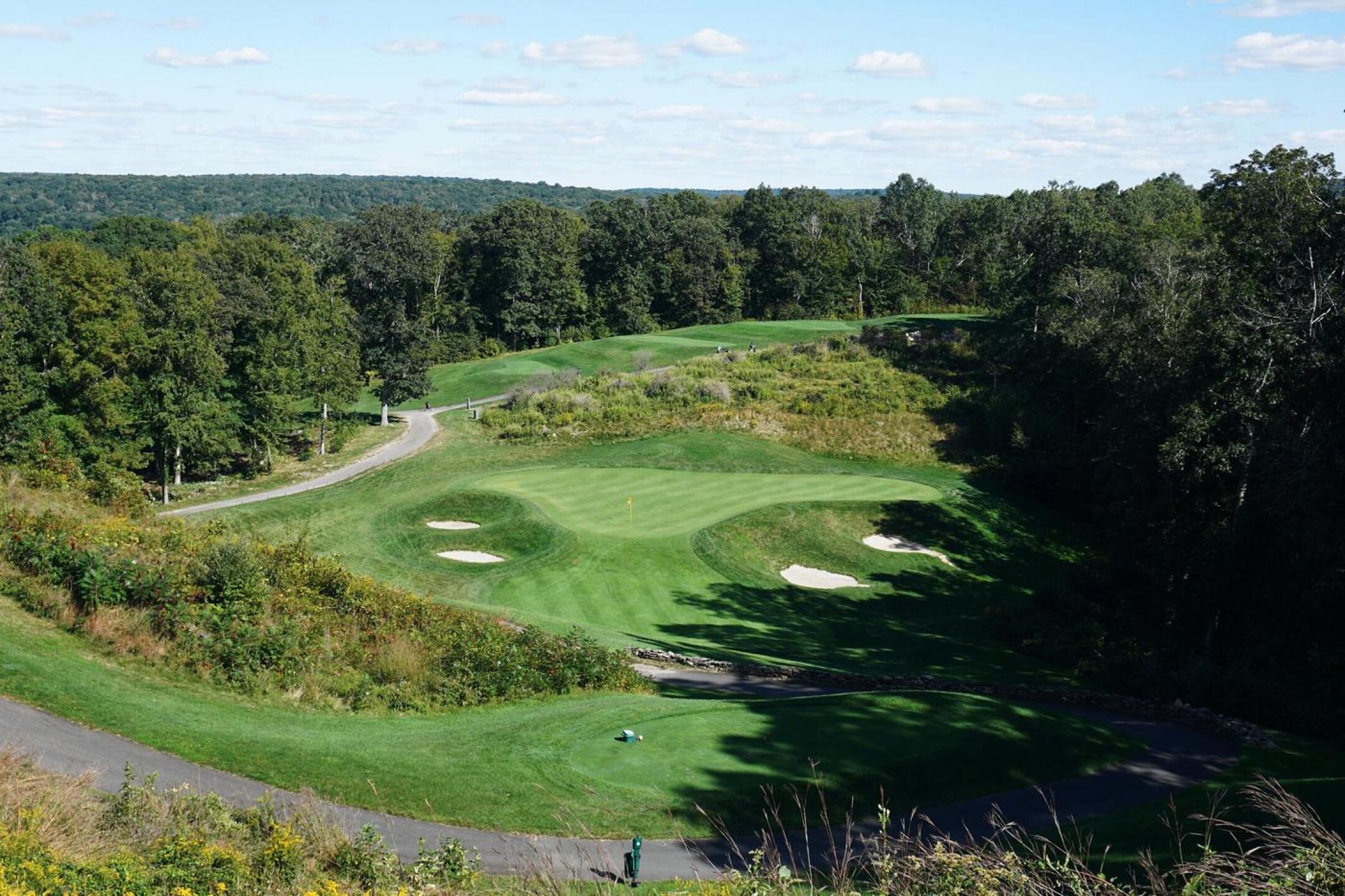 The fourth hole at Fox Hopyard features a spectacular drop to a raised green whose surface is some 70 feet below this tee. (Photo submitted by AptlyLinked on 09/21/2021)