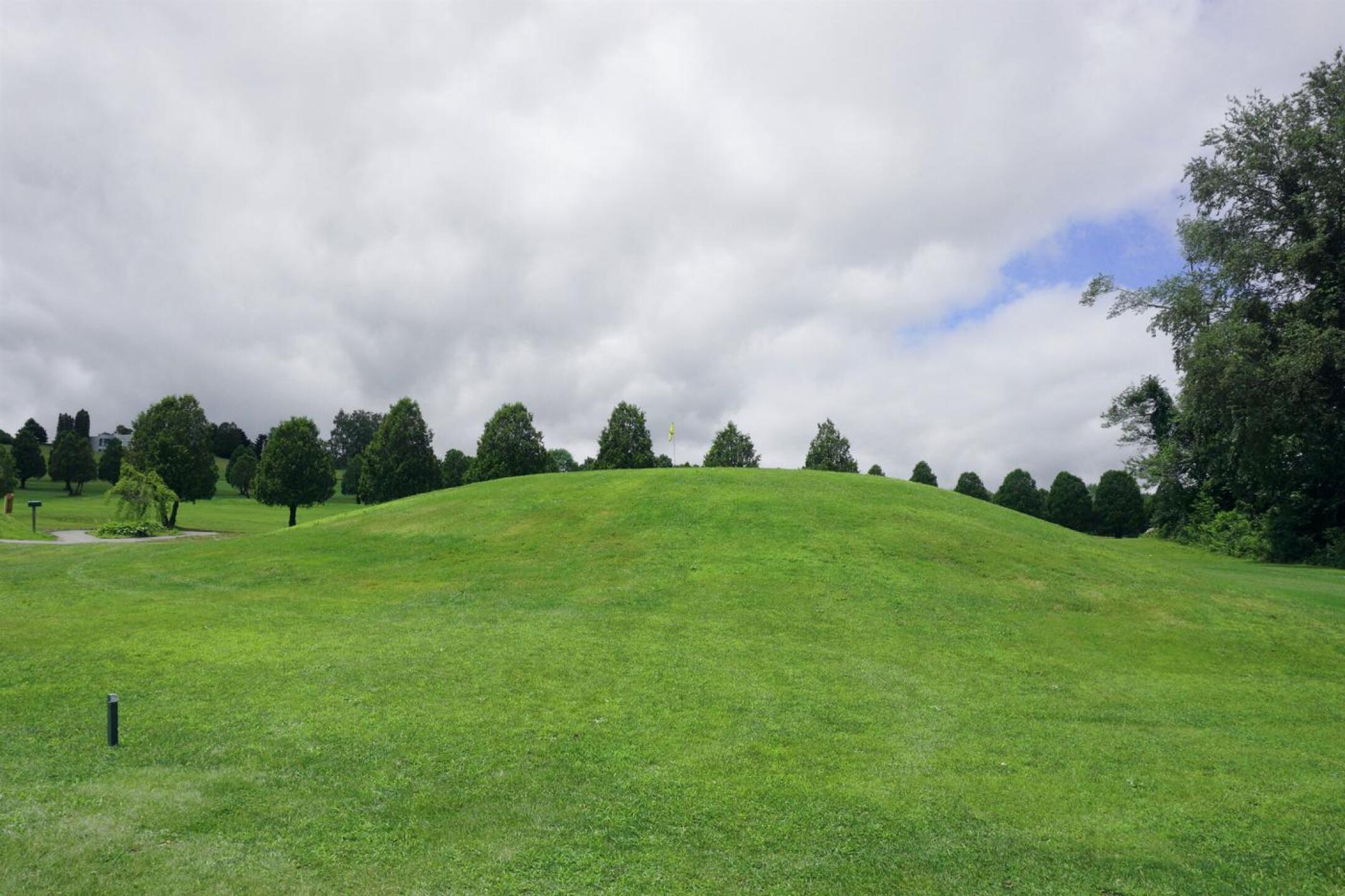 The first: Strong uphill climb from the tee that ends with this plateau green. A tricky pitch shot. (Photo submitted by AptlyLinked on 07/07/2021)
