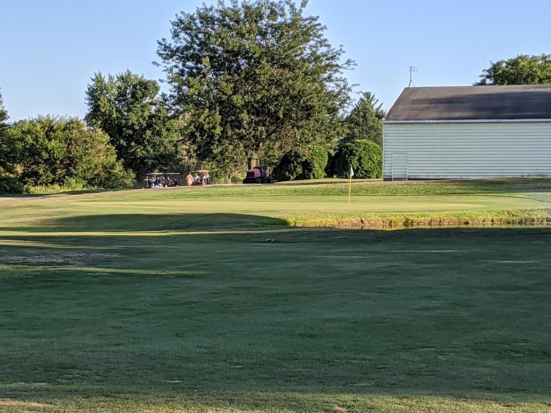 The 9th green, presenting a tricky finish over the pond. (Photo submitted by GolferJake78 on 08/19/2020)