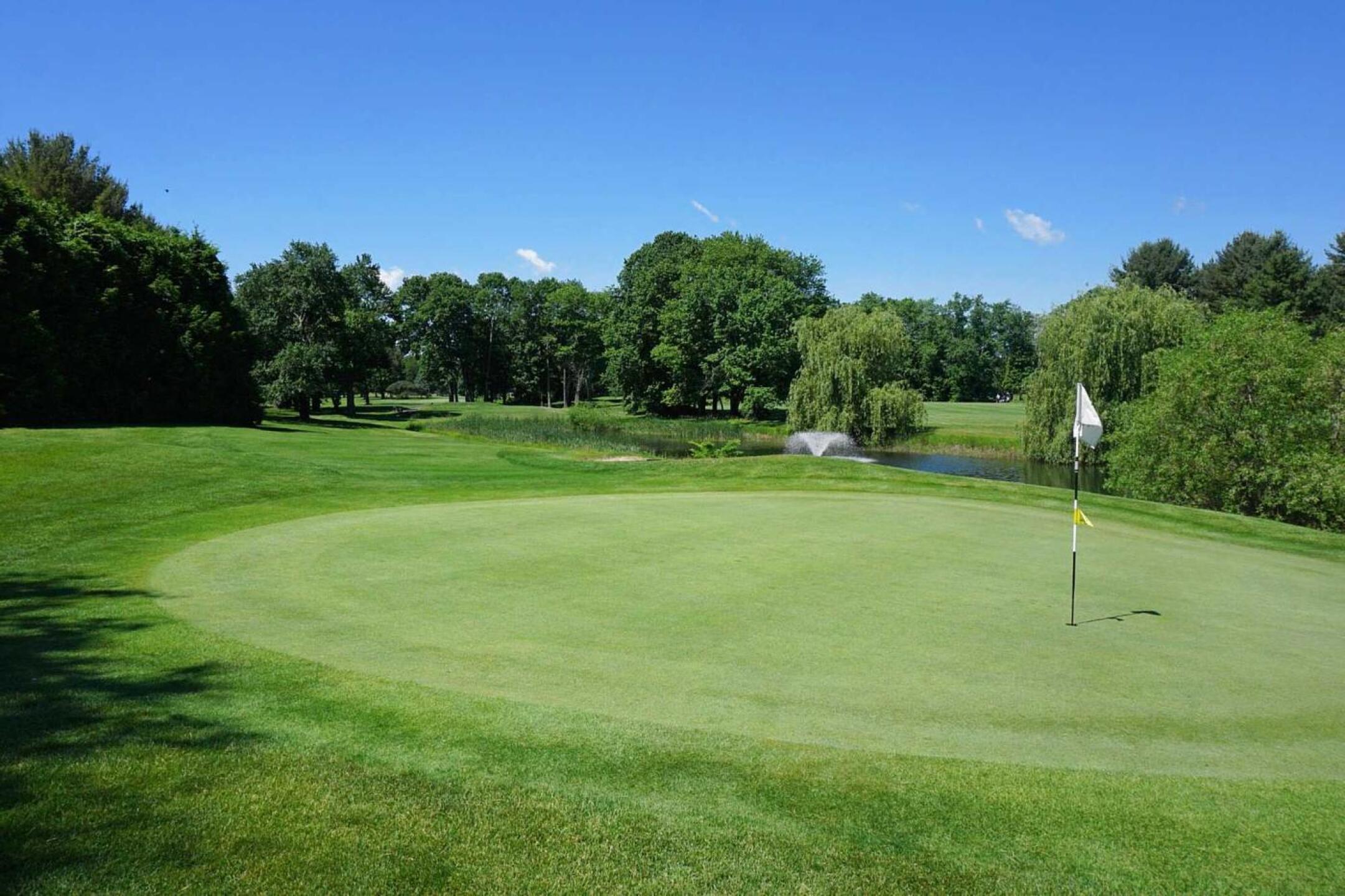 No. 4 at Tunxis White is a tight par-3, its green guarded by water and by Town Farm Road. Par is a very good score here. (Photo submitted by AptlyLinked on 06/05/2022)